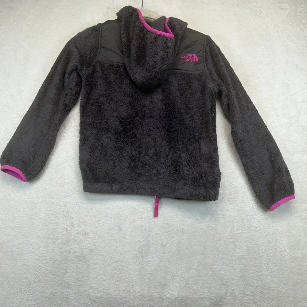 The North Face Girls Fleece Hooded Jacket Size 7/8 Gray Pink Full Zip Osito